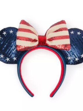 Disney Minnie Mouse Americana Sequined Headband Mickey Ears 250th Anniversary